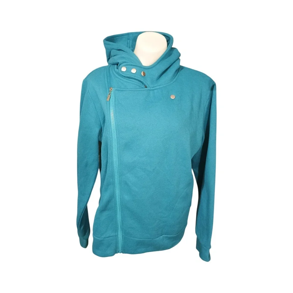 Tom's Ware Womens Teal Casual Cotton Polar‎ Hoodie Moto Sweatshirt  Zip Up SZ XL
